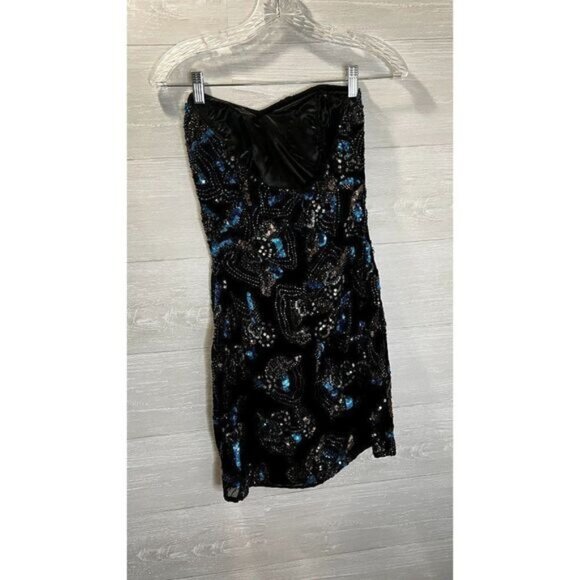 Shail K Women's Strapless Sequin Short Cocktail Dress  Hand‎ Beaded Prom gown - Picture 5 of 8